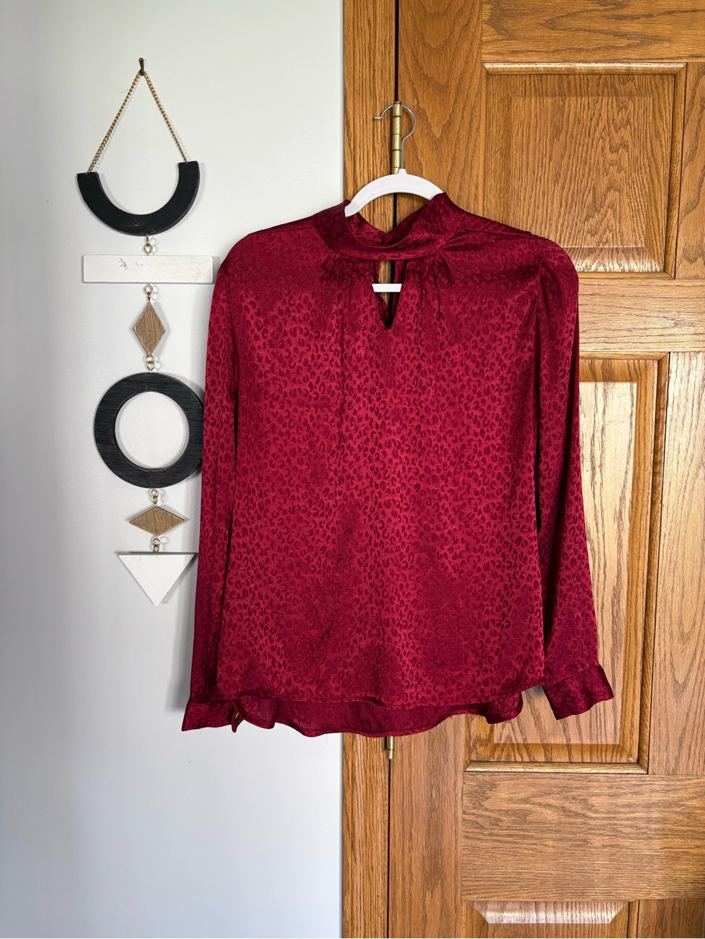 Roz & Ali Burgundy Satin Keyhole Blouse